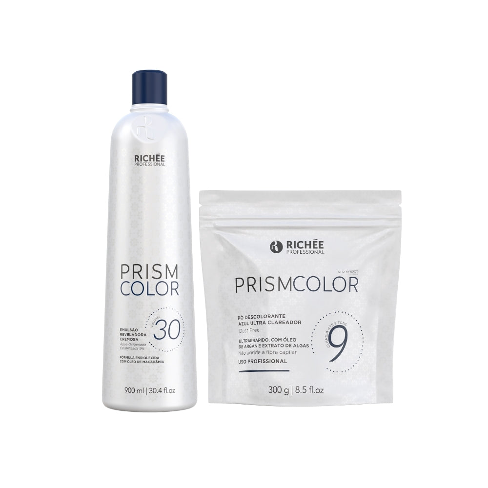 Kit Descoloração Pó Azul e Emulsão 30Vol. 900ml Prismcolor