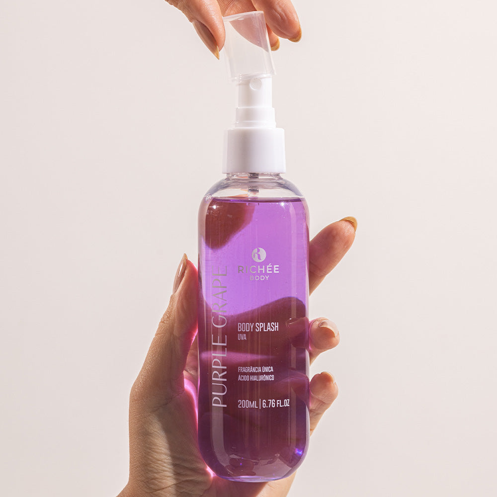 Kit Esfoliante, Gel de Banho, Hidratante e Body Splash Uva