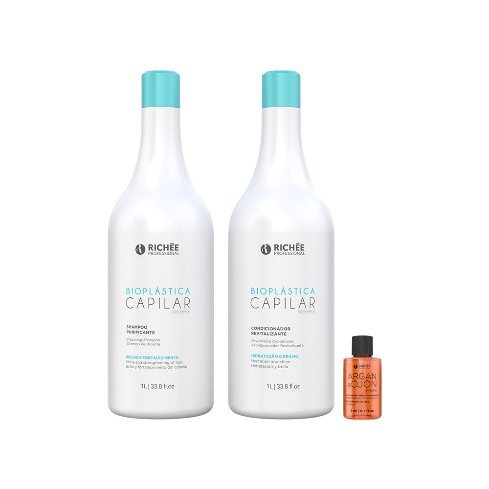 Kit Shampoo e Condicionador Bioplástica (2x1L) e Óleo Argan e Ojon 9ml