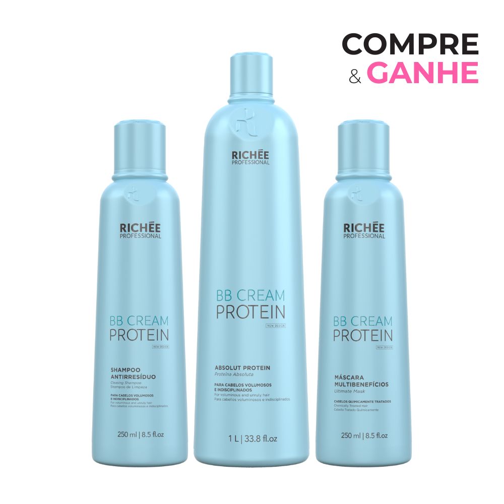 COMPRE Richée Professional BB Cream Absolut Protein 1L GANHE Shampoo Antirresíduos 250ml e Máscara Multibenefícios 250ml