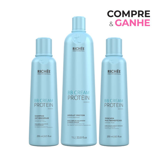 COMPRE Richée Professional BB Cream Absolut Protein 1L GANHE Shampoo Antirresíduos 250ml e Máscara Multibenefícios 250ml