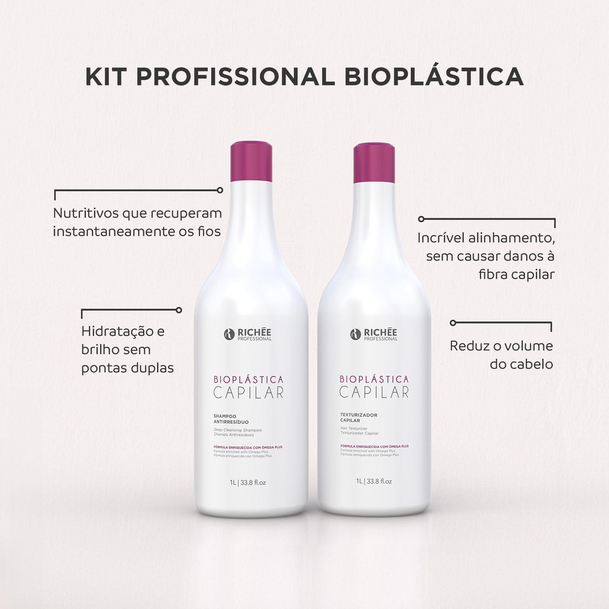 Kit Shampoo Antirresíduo + Texturizador Bioplástica (2x1L)  e Óleo Argan e Ojon 9ml