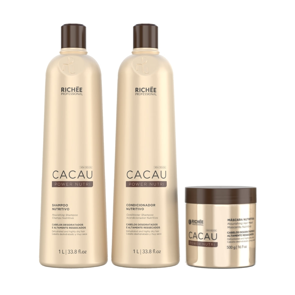 Richée Cacau Power Nutri Kit Shampoo Condicionador e Máscara Profissional