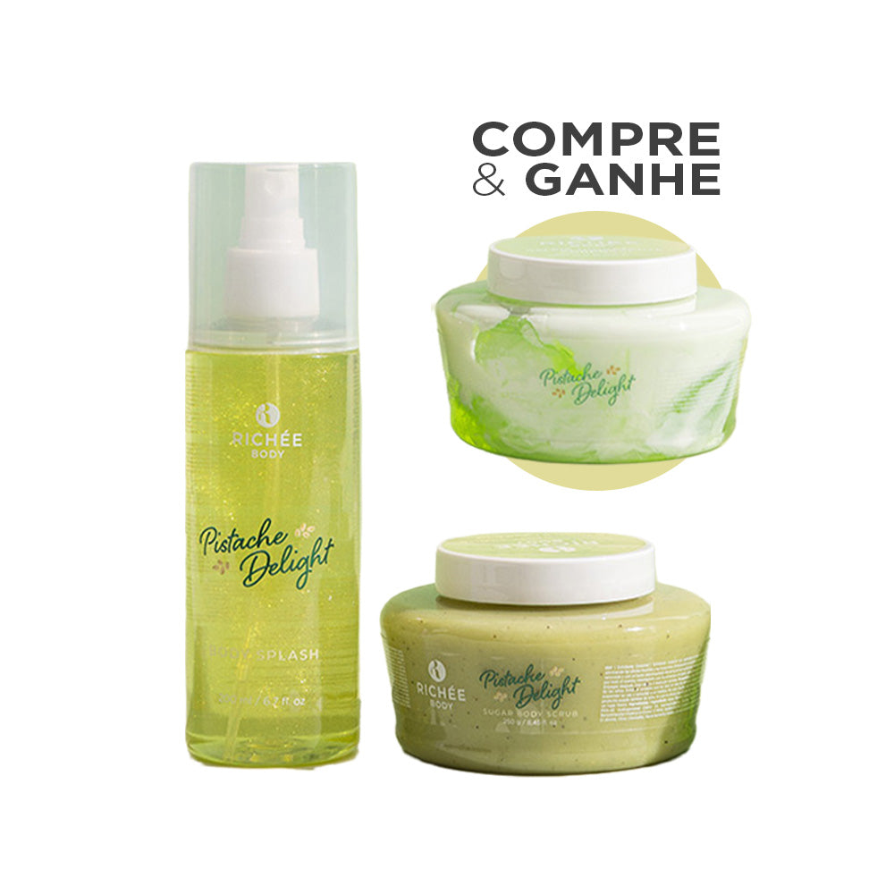 Kit Esfoliante, Geleia e Body Splash Pistache