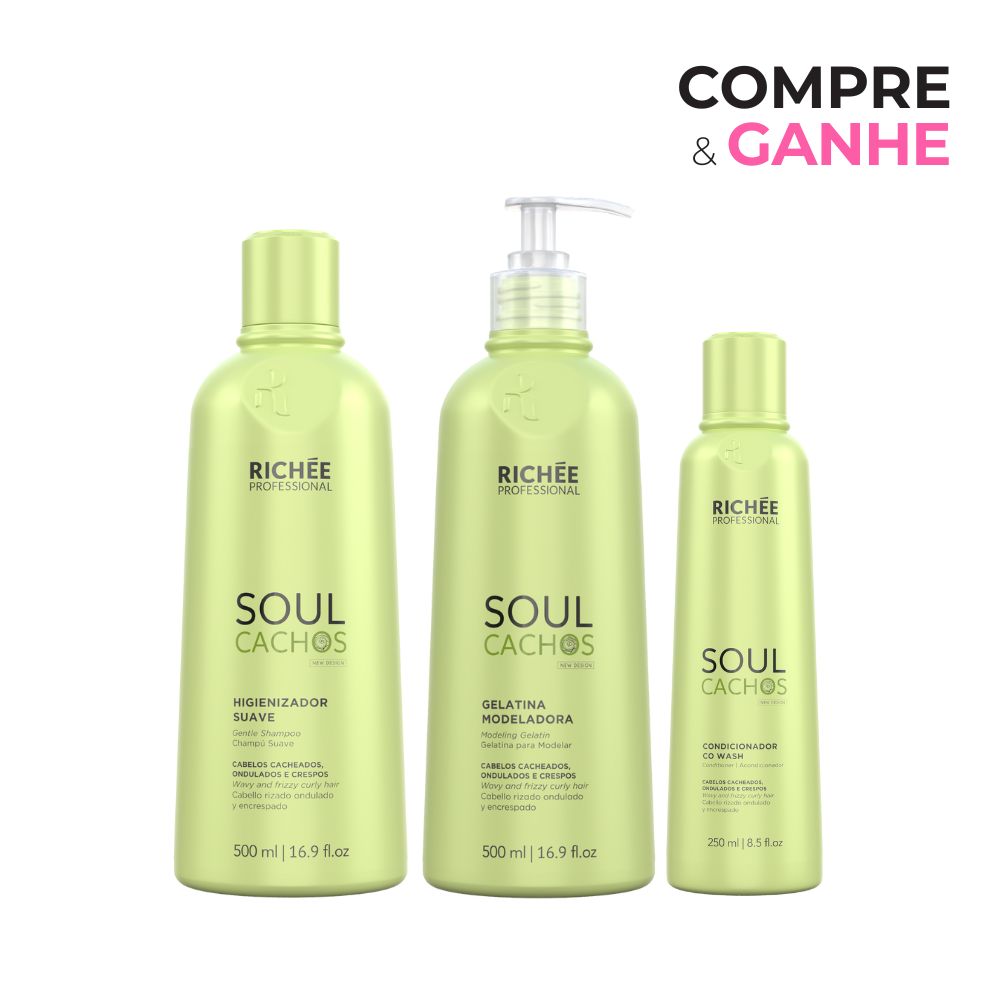 COMPRE E GANHE - Compre Richée Professional Soul Cachos Higienizador Suave 500ml e Gelatina Modeladora 500ml e GANHE Condicionador Co Wash 200ml
