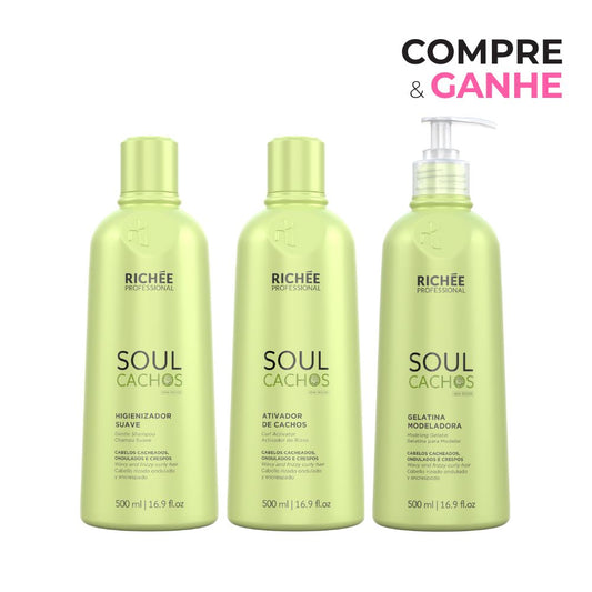 COMPRE Richée Professional Soul Cachos Higienizador Suave 500ml e Ativador de Cachos 500ml GANHE Gelatina Modeladora 500ml