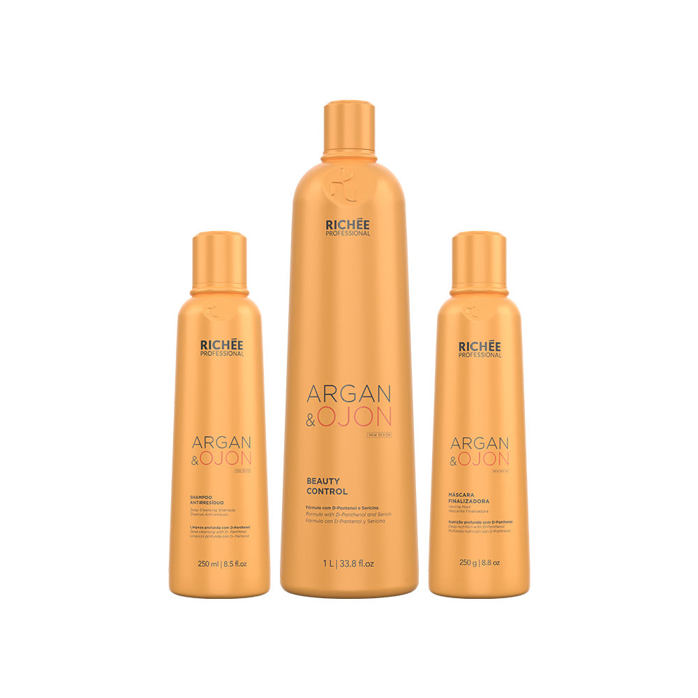 Kit Sh. Ant. 250ml, Beauty Control 1L e Masc. Argan e Ojon 250ml