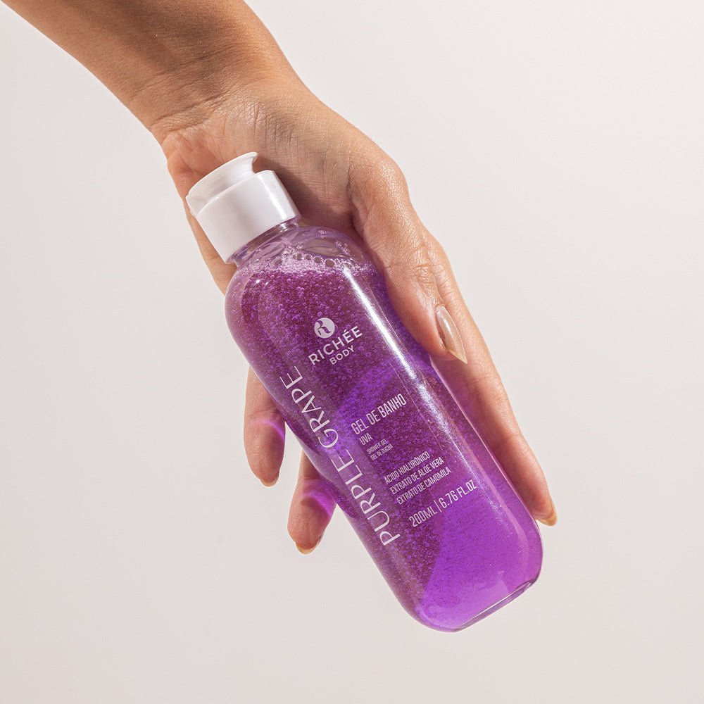 Kit Esfoliante, Gel de Banho, Hidratante e Body Splash Uva