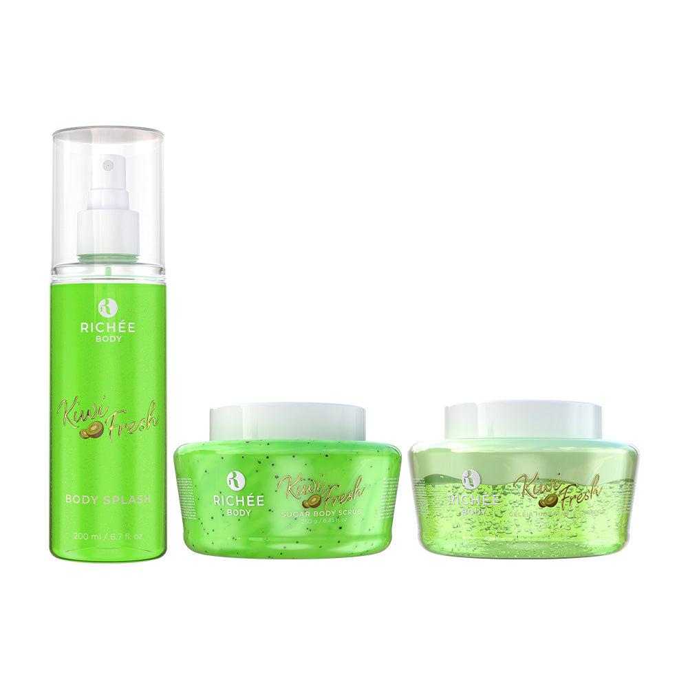 Kit Esfoliante, Body Splash e Geleia Hidratante Kiwi