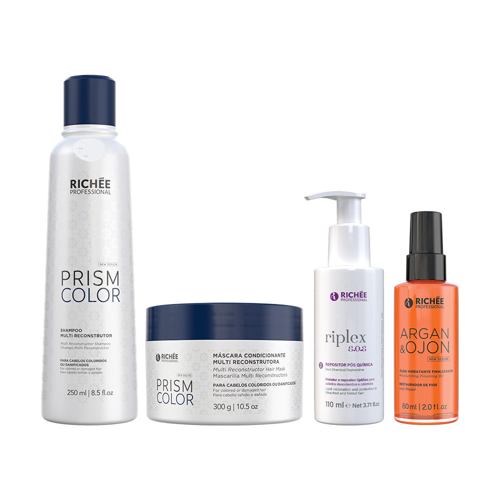Kit Shampoo, Máscara Prismcolor, Riplex Pós Química e Oil Argan e Ojon 60ml